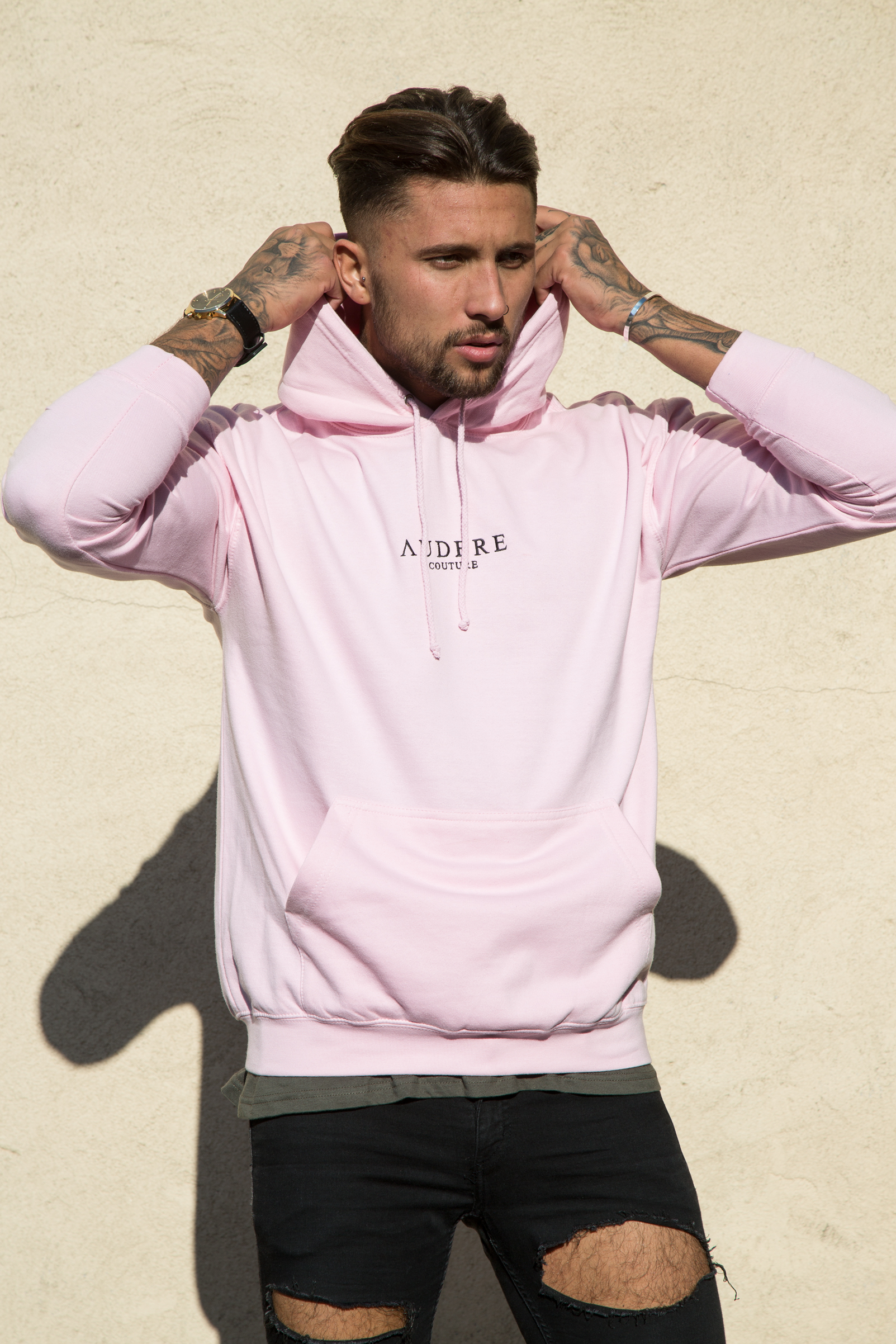 Light Pink Embroidered Hoodie