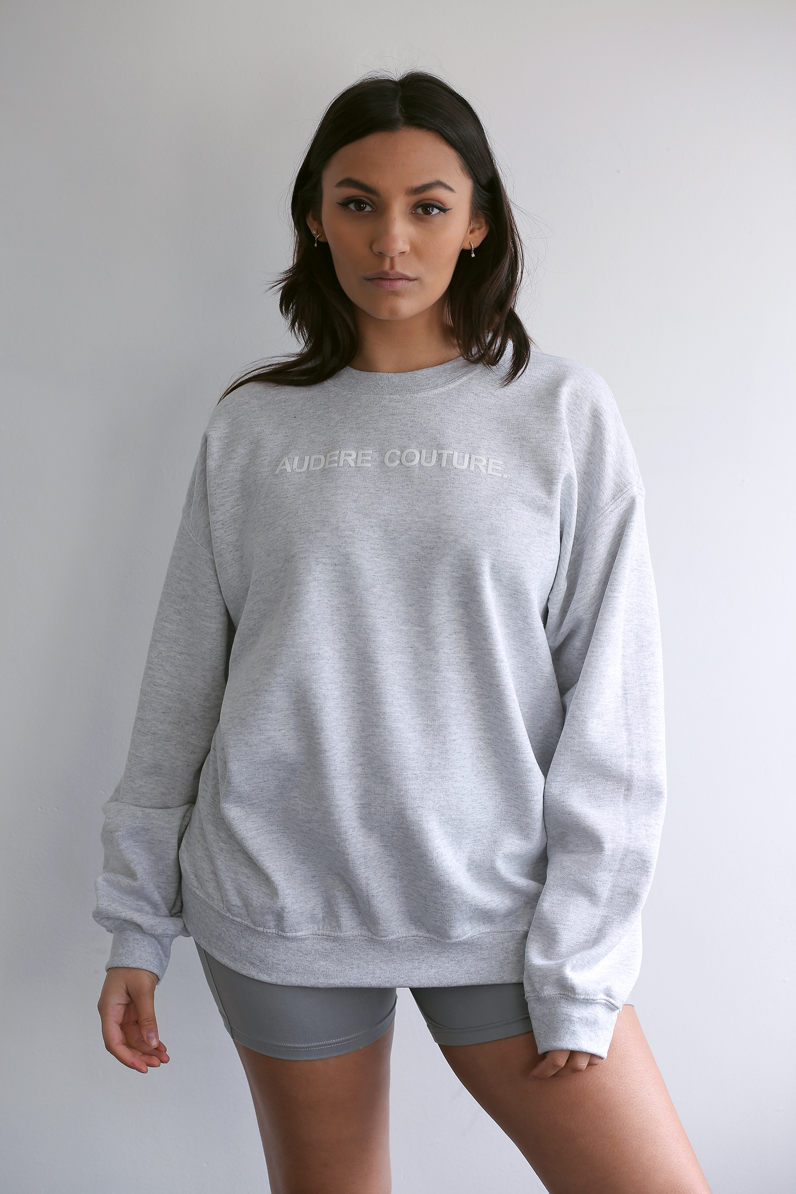 Grey/White Large Logo Sweater – Audere Couture