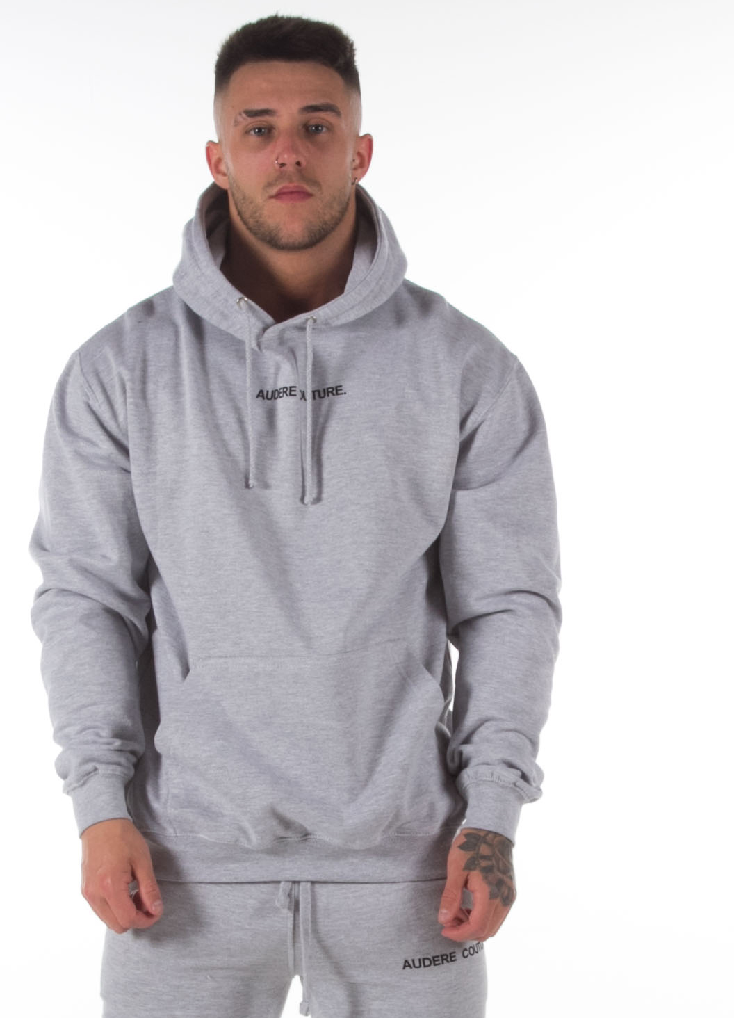 Grey Text Logo Hood – Audere Couture