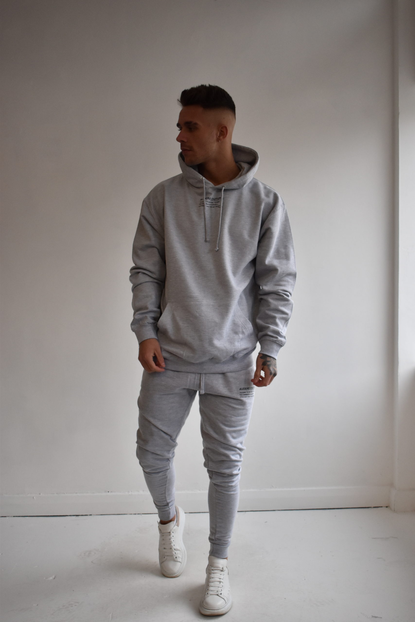 Grey Mini Description Hood – Audere Couture